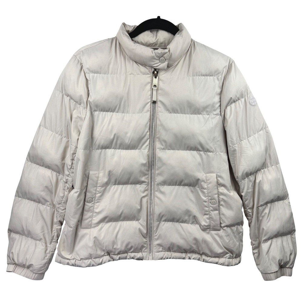Massimo Dutti Puffer Jacket Small‎ Womens Ivory Water Repellent Quilted Zip Up
